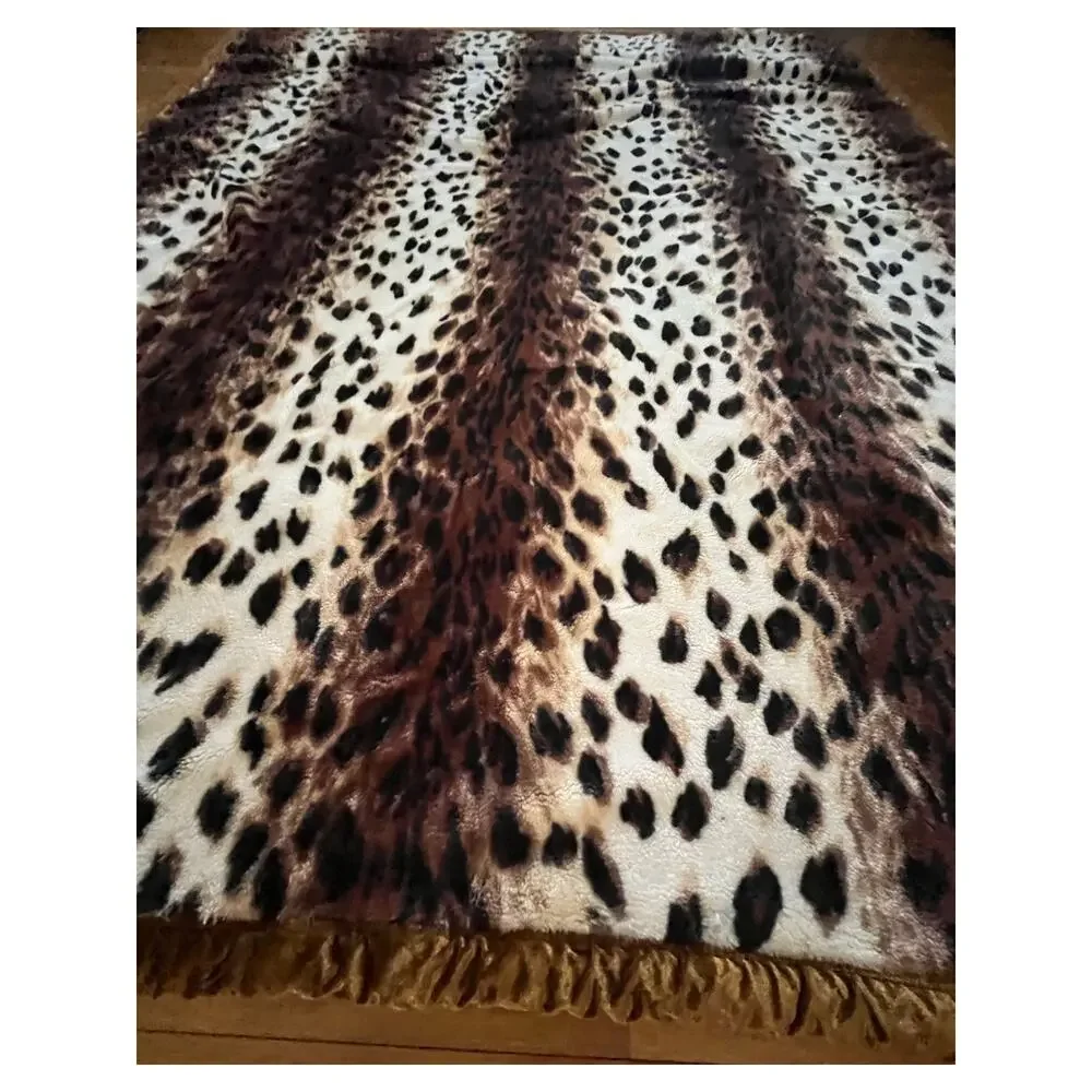 Vintage Queen Tiger Animal Plush Acrylic Korean Mink Reversible Blanket Sz 89x77